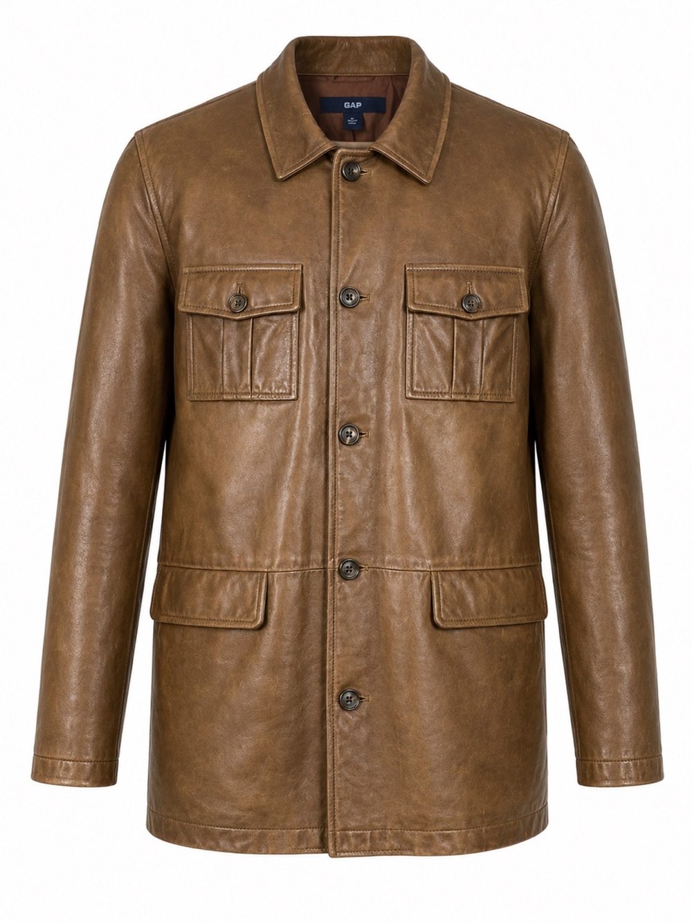 GAP Y2K 2002 Vintage Genuine Leather Jacket Mens L Brown Western Boxy Coat
